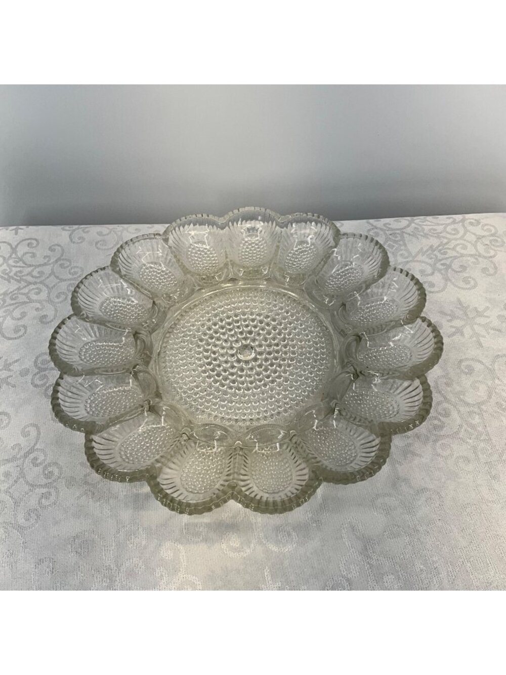 Vintage Indiana Glass Egg Relish Tray 11 Inch Crystal Deviled Egg Serving Platte